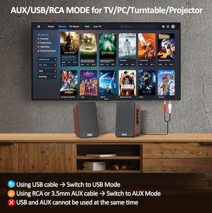 PC Speakers 50W,Wooden 2.0 Bookshelf Speakers | Bluetooth, RCA, AUX (3.5mm), USB (DSP) Inputs | Strong Bass Computer Speakers for Turntable, TV, Laptop,Record Player