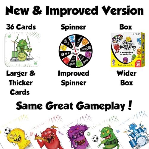 Hiding Monsters Award Winning Memory Games for Kids Ages 4-8. Spinner Wheel | Award-winning memory game with a spinner wheel. Easy to learn, high replay, fun for kids and families. Matching game - style: Hiding Monsters
