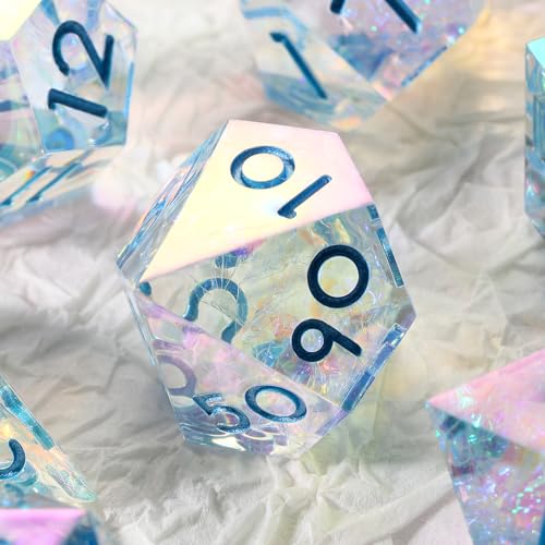 Iridescent Plating Sharp Resin Dice, DNDND 7PCS Handmade DND Sharp Edge Dice with Gorgeous Gift Case for Dungeons and Dragon Tabletop Games (Iridescent Plating Transparent) - color: Iridescent Transparent