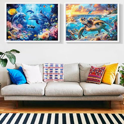 2 Pack Puzzles for Adults 1000 Pieces-Sea Turtle & Dolphins Difficult Jigsaw Puzzles for Adults,Hard Jigsaw Puzzle Decorations DIY Leisure Game Toy Suitable Family Friends(27.5x20 inches) - style: Sea Turtle & Dolphins