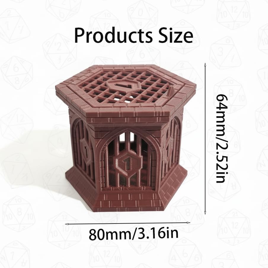 Dice Jail with Secure Clip-On Lid - Fun Dungeon Cage Prison for Tabletop RPG Polyhedral Dice Games (Includes Free 7-Piece Polyhedral Dice Set) (Copper red) - color: Copper Red