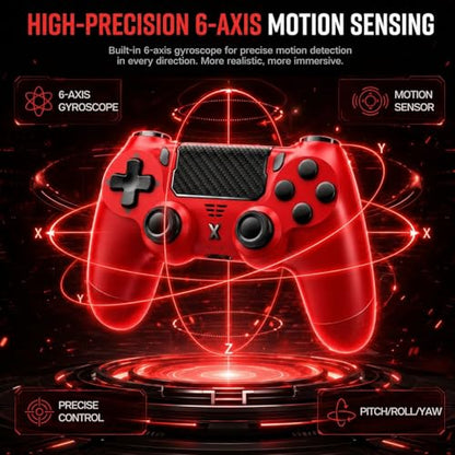 BJXOZ Wireless Controller for PS4 Controller, Gamepad with Dual Vibration | 1000mAh, Six-axis Gyroscope Sensor, USB-C Port, Speaker, 3.5mm Headphone Jack, Touchpad, Compatible with PS4/Slim/Pro/PC - color: Red