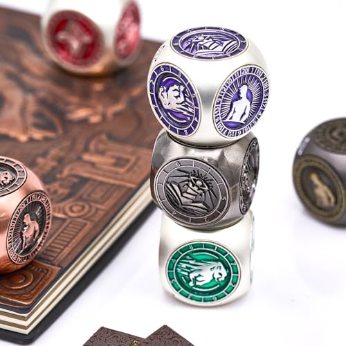 7-in-1 메탈 DND 주사위 스피너 큐브, 테이블 탑 RPG용 3D 릴리프, 던전 마스터 및 플레이어를 위한 선물 상자 (실버) - color: 실버.