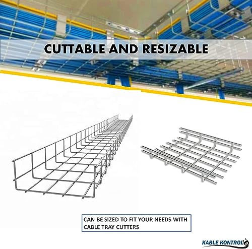 Kable Kontrol Cable Tray- 5 Feet Long - 8" Width, 4” Depth – Wire Mesh Tray Cable Management Rack Cords Organizer Cable Basket, Zinc Plated Steel NEC Approved for Network, Fiber Optic, Cabling - size: Cable Tray 8" W x 4" H x 5 Ft L