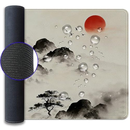 Japanese Ink Painting Mouse Pad Desk Pad, 27.5x11.8 in Japanese Style Mouse Pad Extended Keyboard Mousepad with Stitched Edges, Waterproof Non-Slip Rubber Base for Office Computer Laptop Home - color: Japanese ink painting