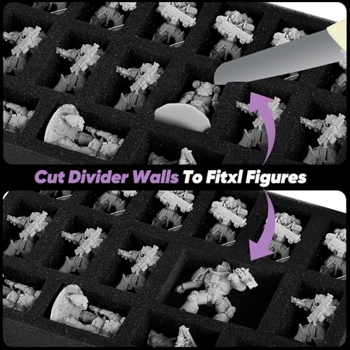 Madcat Miniature Storage Carrying Figure Case - 32 Slot Figurine Minature Carrying Case with 2 Foam Layer for Miniatures Compatible with 40k, DND & More (purple) - color: purple