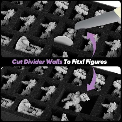 Madcat Miniature Storage Carrying Figure Case - 32 Slot Figurine Minature Carrying Case with 2 Foam Layer for Miniatures Compatible with 40k, DND & More (purple) - color: purple