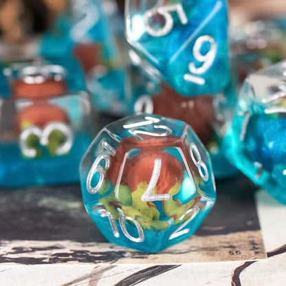 UDIXI 7PCS DND Dice Set Resin Polyhedral Dice Set for D&D Tabletop Games | Intellect Devourer Inclusions, Velvet Storage Bag, DM Gift, for Dungeons and Dragons Role Playing Games Board Games - color: Intellect Devourer