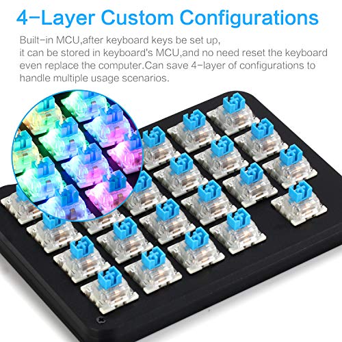Koolertron One Handed Macro Mechanical Keyboard, RGB LED Backlit Portable Mini One-Handed Mechanical Gaming Keypad 23 Fully Programmable Keys Blue Switches - style: 23 Keys/RGB Backlit/Blue switches