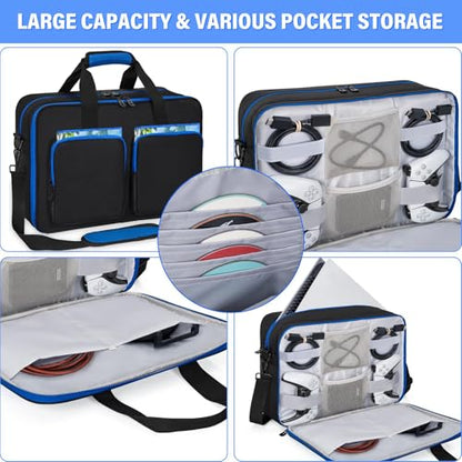 AKOZLIN Padded Carrying Travel Bag Compatible with PS5/PS5 Pro Console Compatible with Monitor,Headset,Game,Charger & Accessories Storage Case [Video Game] - style: For Ps5/Pro-black Blue