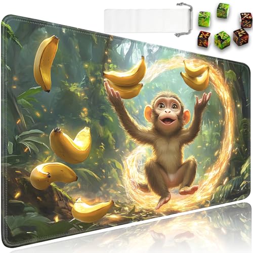 for MTG Game Playmat - 24 x 14 inches with Dices and Storage Bags, Non-Slip Base for TCG and Board Game Card Mats, Trading Card Games Mat, Monkey Playing with Bananas Collectible Card Playmats - color: Jv-playmat-p7-1-g191