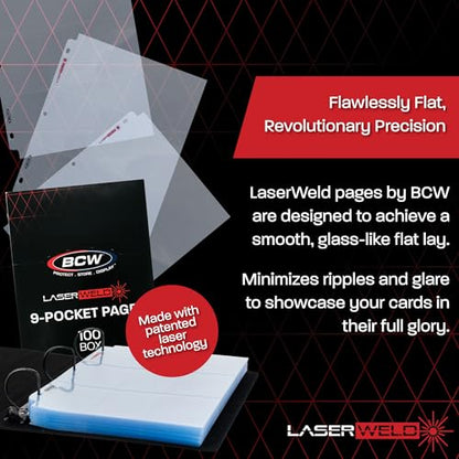 BCW LaserWeld 9 Pocket Pages - 500 Page Pack | Glass-Like Clear Flat Lay | Premium Ultra Flat and Clear Pocket Pages for Cards | Trading Card Binder Sleeves for Pokemon, MTG, Baseball, Basketball - style: 500 Pack