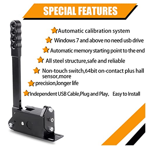 MUGE RACING 64 Bit USB PC Handbrake Sim Handbrake Compatible with Logitech G27 G25 G29 T300 T500 for Sim Racing Games DiRT Rally 2/4, Project CARS 2/3, Forza Horizon 4/5 (With Clamp, Black)