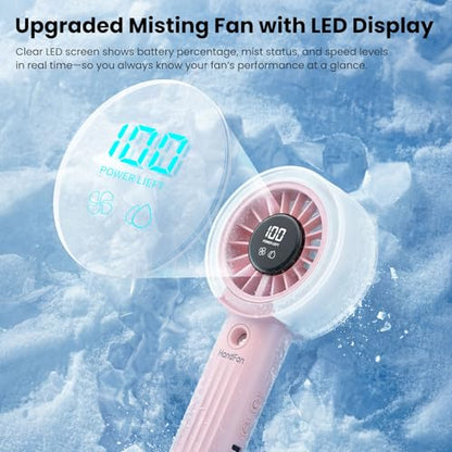 HandFan Upgraded Misting Fan with LED Display – Extreme Cooling Portable Handheld Fan with Water Mist Spray, 50% Stronger Airflow & Quieter, Personal Mister for Travel/Park/Disney/Beach/Concert/Game - color: Blush Pink