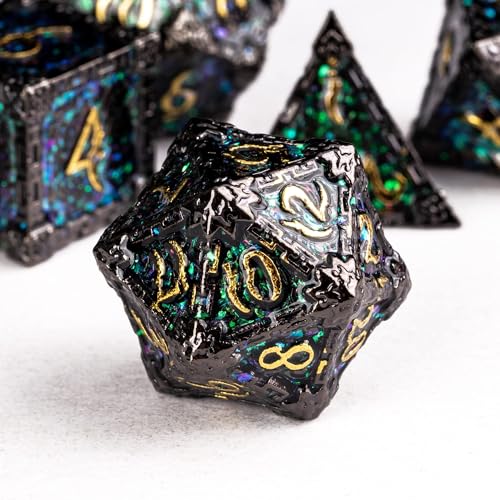Cusdie 7Pcs Metal Dice with Metal Box, Dagger Design Polyhedral DND Dice Set, for Role Playing Game D&D Dice (Black Nickel) - color: Dagger-black Nickel