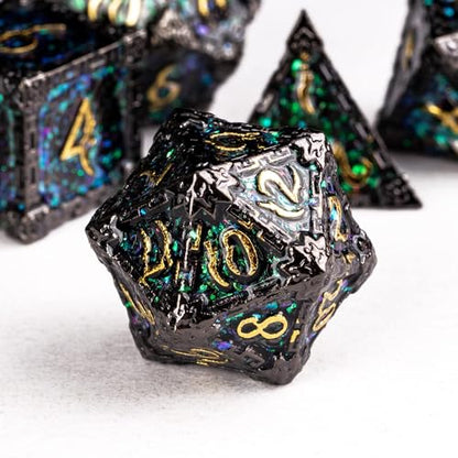 Cusdie 7Pcs Metal Dice with Metal Box, Dagger Design Polyhedral DND Dice Set, for Role Playing Game D&D Dice (Black Nickel) - color: Dagger-black Nickel