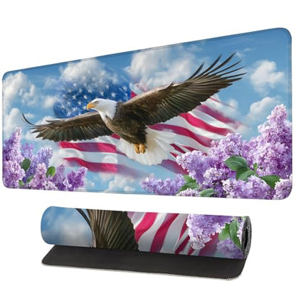 Mouse Pad, Large Anti-Slip with Stitched Edges Desk Mat Desktop Laptop Computer Desk Keyboard Mat,Table Protector Blotter Mat (Flowers and Eagles, 35.4" x 15.7") - color: Flowers and Eagles, size: 35.4" x 15.7"