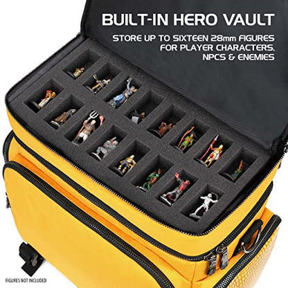 ENHANCE Collector's Edition RPG Adventurer's DnD Bag - Dragon Hide Exterior Travel RPG Bag with Tabletop Miniatures Storage Vault, Mat Holder, DnD Dice & Token Pockets, Fits 4-8 Books (Dragon Gold) - color: Dragon Gold