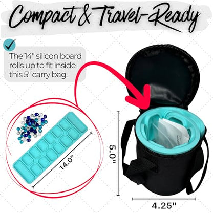 Travel Mancala Board Game Set – Flexible Silicone Roll-Up Board, 50 Stones & Zippered Canvas Bag – Portable Strategy Game for Adults & Teens (Light Teal) - color: Light Teal