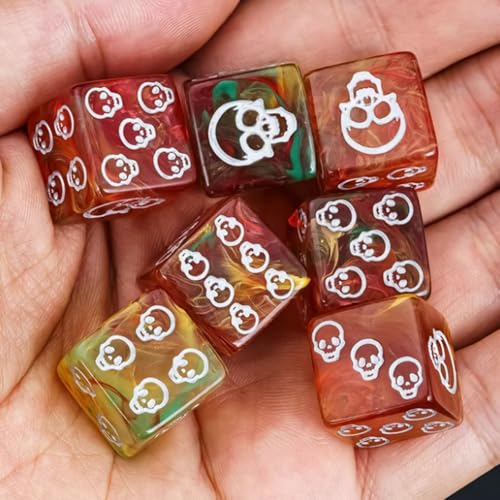 Skull Dice,10 Pieces 16MM Halloween D6 Dice Mini Skull Face,Unique 6 Sided Dice Set Standard Game Dice for MTG DND Tenzi Farkle Yahtzee Bunco or Math Learning(Red) - color: Red