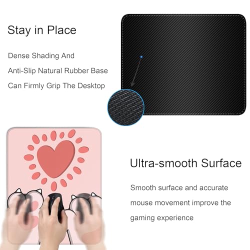 Cute Cat Paws Square Mouse Pad,Pink Cat Paws Mouse Pads for Wireless Mouse Desk Accessories,10"X8" Travel Mousepad with Non-Slip Rubber Base, Stitched Edge Mouse Pads for Desk,Computers,Laptop,Office - color: S-5