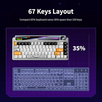 LEOBOG x Aula AMG65 Mechanical Gaming Wireless Keyboard Dual Screen | Tri-mode Bluetooth/2.4G/Wired,Wireless Keyboard,8000mAh,RGB,Hot Swappable Pre-lubed Light Feather Switches-Arctic starlight - color: Arctic starlight