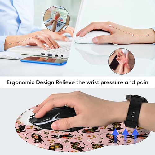 Ergonomic Mouse Pad with Wrist Support,Non-Slip Rubber Base for Computer Laptop & Mac,Lightweight Rest for Home,Office & Travel (Flowers Cats) - color: Flowers Cats