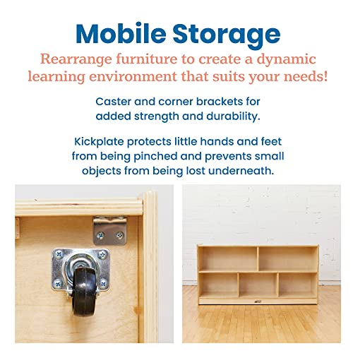 ECR4Kids 5-Compartment Mobile Storage Cabinet, Toddler, Classroom Furniture, Natural - color: Natural