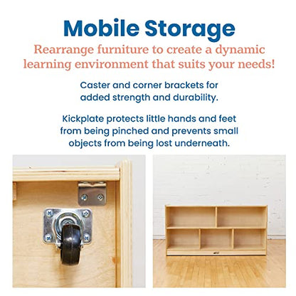 ECR4Kids 5-Compartment Mobile Storage Cabinet, Toddler, Classroom Furniture, Natural - color: Natural