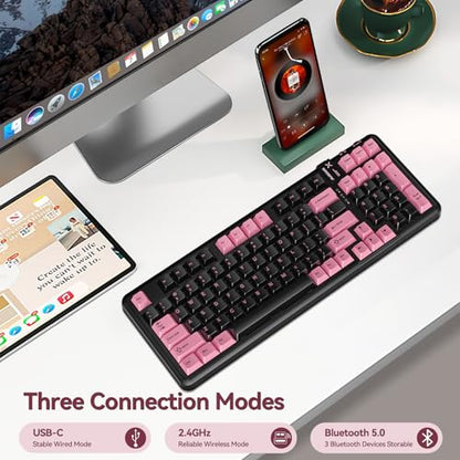 AUSDOM 98Pro Wireless Mechanical Keyboard, Tri-Mode BT/2.4GHz/USB-C Hot Swappable Custom Gaming Keyboard with Backlit, Gasket Structure, Linear Switches for Windows/Mac/PC (Clicky Sound) - color: Pink