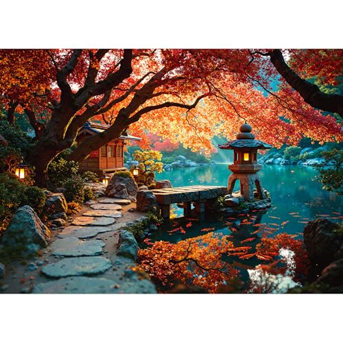 Puzzles for Adults 1000 Pieces Japanese Landscape Fall Lake Puzzle | Autumn Kyoto Challenging Jigsaw Puzzle with Letters on Back,1:1 Poster,Nature Puzzles for Seniors, Frameable Art Decor, Gifts - color: Kyoto Autumn