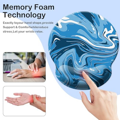 Gaming Mouse Pad Wrist Support,Ergonomic Mouse Pad with Wrist Rest,Comfortable Mousepad with Smooth Wrist Rest,Pain Relief Mouse Pads for Non-Slip Base,Computer,Laptop,Office，Home(Blue-White Fluid) - color: Blue-white Fluid
