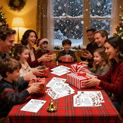 Gift Exchange Dice Game, 20 Cards +2 Dices, Swap Game, Christmas Family Games, Xmas Party Supplies for Winter Holiday, dg01