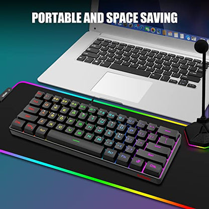 RedThunder 60% Gaming Keyboard and Mouse Combo, Ultra-Compact 61 Keys RGB Backlit Mini Keyboard, Lightweight 7200 DPI Honeycomb Optical, Wired Gaming Set for PC MAC PS5 Xbox Gamer(Black) - style: 01 Black Wired Combo