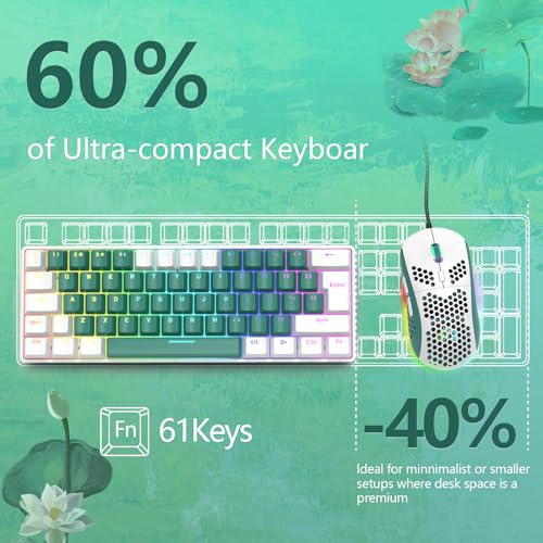 RK-T60 Wired 60% TKL Mechanical Gaming Keyboard Led Rainbow Backlight Ultra-Compact NKRO Linear Red Switch ABS Keycap RGB Honeycomb Mice Coiled Aviator Cable for Windows Laptop PS4/PC/WIN Gamer - color: Green/Blue Switch