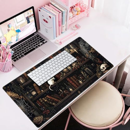 Dark Witchy Desk Mat Gaming Desk Pad Large Mouse Pad, Magician'S Fantasy Bookcase Gothic Mouse Mat XXL Laptop Keyboard Pad, Laptop Keyboard and Mouse Mat Desktop Protector Mat 31.5 X 15.7 in - color: D-black Gothic Bookshelf