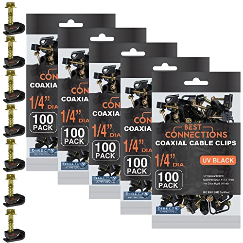 Coaxial Cable Clips with Pre-Inserted Screw 1/4" inch (500 Pack) – Black Single Mounting Clamps for Coax (RG6, RG59) and Ethernet Cables – Cord Fasteners/Strain Relief Clip - style: 500 PACK