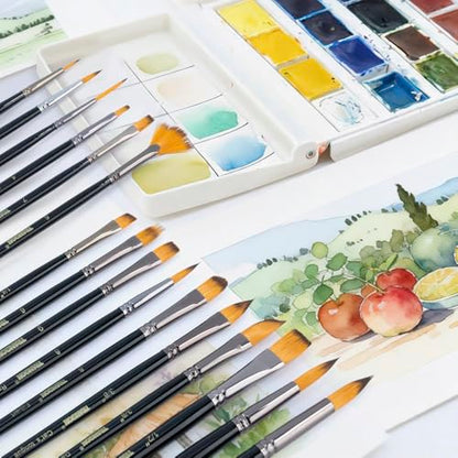Transon 16 pcs Artist Paint Brush Set Versatile for Acrylic Painting Watercolor Painting Gouache Painting Black Color - color: Black