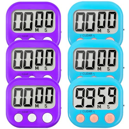 6 Pack Digital Kitchen Timer Small Classroom Timers for Kids Teachers (Blue&Purple) - color: Blue&purple