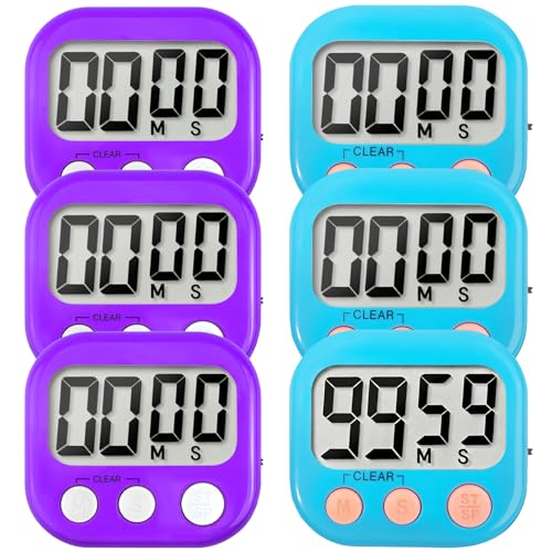 6 Pack Digital Kitchen Timer Small Classroom Timers for Kids Teachers (Blue&Purple) - color: Blue&purple