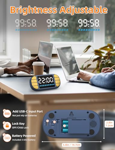 Digital Kitchen Visual Timer: 3.6'' Large LED Display, Magnetic, 3 Brightness, 4 Alarms and Volume, Memory Function, Countdown Count up for Cooking, Classroom, Home Gym, AAA Battery Included - color: Blue