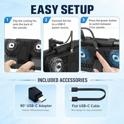 Steam Deck Cooling Fan with Stand, Dual Fan Cooler for Steam Deck, Adjustable Speed USB-Powered Cooler with Blue LED, Portable Cooling Stand for Handheld Gaming