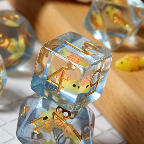 Fish DND Dice, DNDND 7PCS Resin Dice Set with Velvet Bag for Dungeons and Dragons D&D Role Playing Games and Tabletop Games （Fish DND Dice Set - color: Fish