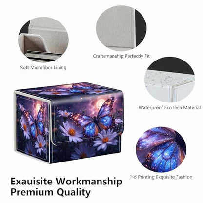 Strong Magnet for TCG MTG Commander Deck Box Playing Card Case Magic Deck Box Creative Pattern Trading Card Storage Box for Collectible Games, Blue Butterfly White Wildflower - color: Blue Butterfly White Wildflower