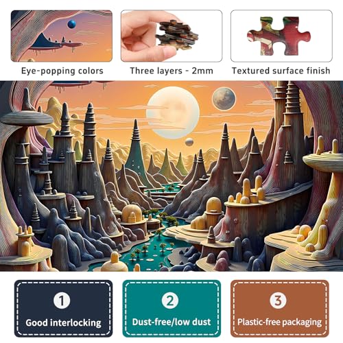 3D Visual Art Jigsaw Puzzles for Adults 1000 Pieces, Cave Alien Planet Landscape, Challenging Family Puzzle Puzzles, Great Gift Idea,Size 24x24 in - color: 3d Alien Frontier