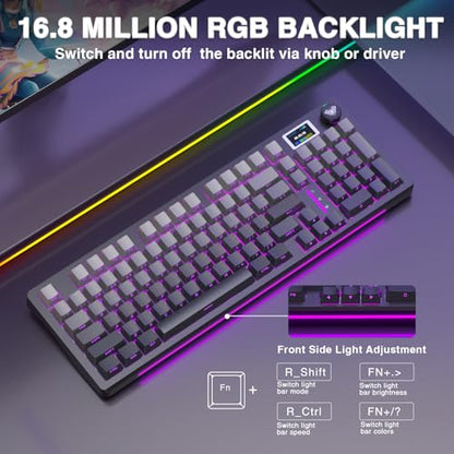 AULA S98 Pro Wireless Mechanical Keyboard with Screen & Knob,2.4GHz/USB-C/BT5.0 Hot Swappable Creamy Keyboard,Pre-lubed Linear Switches,Side Printed PBT Keycaps,RGB Backlit Gaming Keyboards - color: Side Printed Black