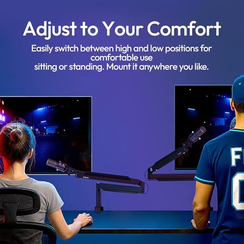 ULANZI ZJ05 Premium High-Low Profile 2-in-1 Design Microphone Boom Arm with Ballhead Cold Shoe Fully Adjustable, with Cable Management Channels, Desk Clamp for Podcast Streaming Gaming Studio