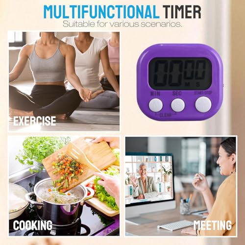 Leumoi 24 Packs Small Digital Kitchen Timer for Classroom with Lanyards Magnetic Back and Switch Minute Second Count up Countdown Big LCD Display Loud Alarm for Teacher Cooking Baking, Colorful