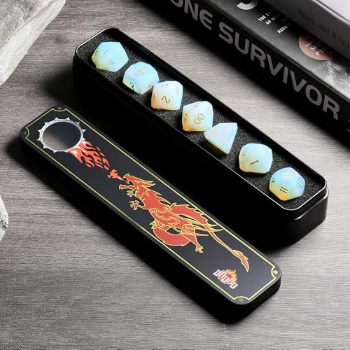 DNDND Opal Multifacted DND Dice Set for Dungeons and Dragons Tabletop Gaming, Collectors | Premium Gift Box & Durable Design (Opal) - color: Opal