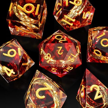 Golden Ring DND Dice Set, 7pcs D&D Polyhedral Sharp Edge Resin Dice with Box, Dice Set for Role Playing Dungeons and Dragons, Playing Games for D and D MTG RPG (Red) - color: Ring Red, style: Ring